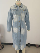 Load image into Gallery viewer, Ripped denim jacket denim long trench coat （AY1287）
