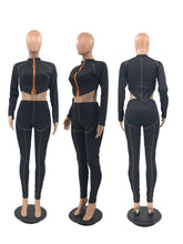 Load image into Gallery viewer, Contrast Color Zipper Two Piece Set（AY2340）
