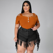 Load image into Gallery viewer, Ripped fringed brushed denim shorts plus size AY1133
