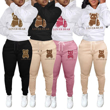 Load image into Gallery viewer, Hooded bear pattern sweater trousers casual sports two-piece set(AY2600)
