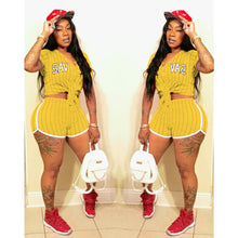 Load image into Gallery viewer, Striped Letter Baseball Jersey Two Piece Set（AY1850）
