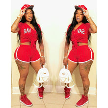Load image into Gallery viewer, Striped Letter Baseball Jersey Two Piece Set（AY1850）
