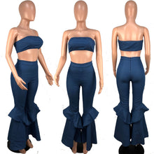 Load image into Gallery viewer, Denim tube top flared pants set（AY2219）
