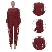 Load image into Gallery viewer, Solid color knitted long sleeve tassel suit（AY1480）
