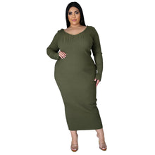 Load image into Gallery viewer, Plus Long Sleeve Ribbed Pit Dress（AY2369）
