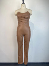 Load image into Gallery viewer, Sexy off-shoulder PU leather jumpsuit AY2637
