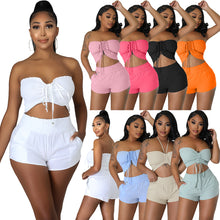 Load image into Gallery viewer, Solid Color Fashion Wrapped Chest Casual two-piece Set AY2730
