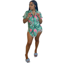 Load image into Gallery viewer, Fashion print irregular bandage short sleeve two piece set AY2198
