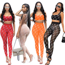 Load image into Gallery viewer, Fashion mesh print vest trousers two piece set（AY1737）
