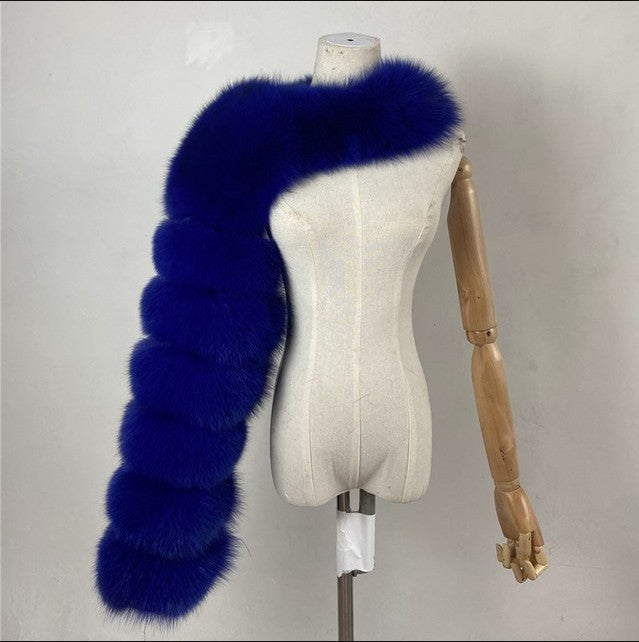 Trendy faux fur shawl jacket（AY1361)