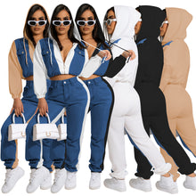 Load image into Gallery viewer, Fashion denim stitching hooded suit（AY2405）

