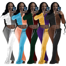 Load image into Gallery viewer, Contrast color long-sleeved jacket flared pants suit（AY1289
