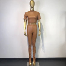 Load image into Gallery viewer, Fashion skinny stretch PU leather pants two-piece set（AY1764）
