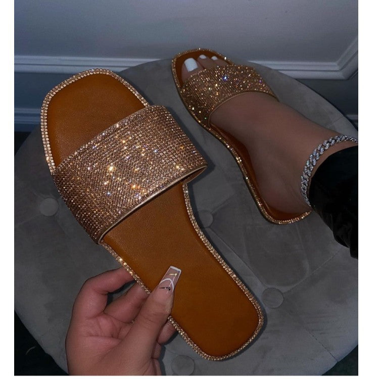 Flat Rhinestone women's slippers(HPSD216)