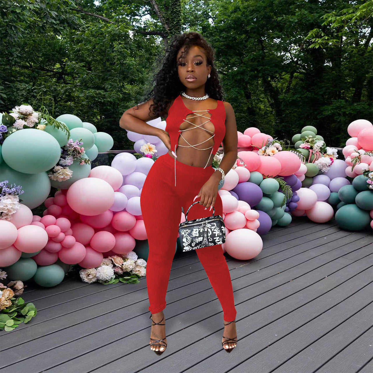 Sexy solid color chain suit（AY2250）