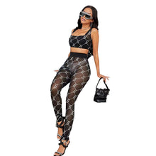Load image into Gallery viewer, Fashion mesh print vest trousers two piece set（AY1737）
