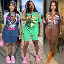 Load image into Gallery viewer, New Street split tassel T-shirt Shorts Set AY1933
