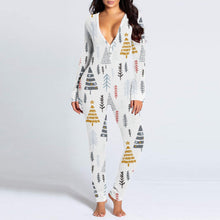 Load image into Gallery viewer, New women&#39;s romper printed Christmas button long sleeve nightgown AY2577
