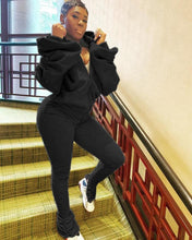 Load image into Gallery viewer, Solid color puff sleeve open back hooded suit（AY1391）
