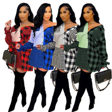 Load image into Gallery viewer, Plaid stitching sleeves tie shirt dress（AY1493）
