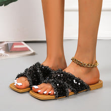 Load image into Gallery viewer, Sequin cross flat slippers
