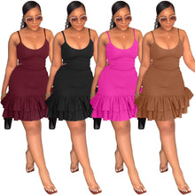 Load image into Gallery viewer, CaFashion suspender low-cut ruffle buttock dress AY2649
