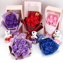 Load image into Gallery viewer, Valentine&#39;s Day 7 soap flower rose bouquet bear gift box（AE4086）
