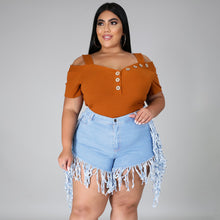 Load image into Gallery viewer, Ripped fringed brushed denim shorts plus size AY1133
