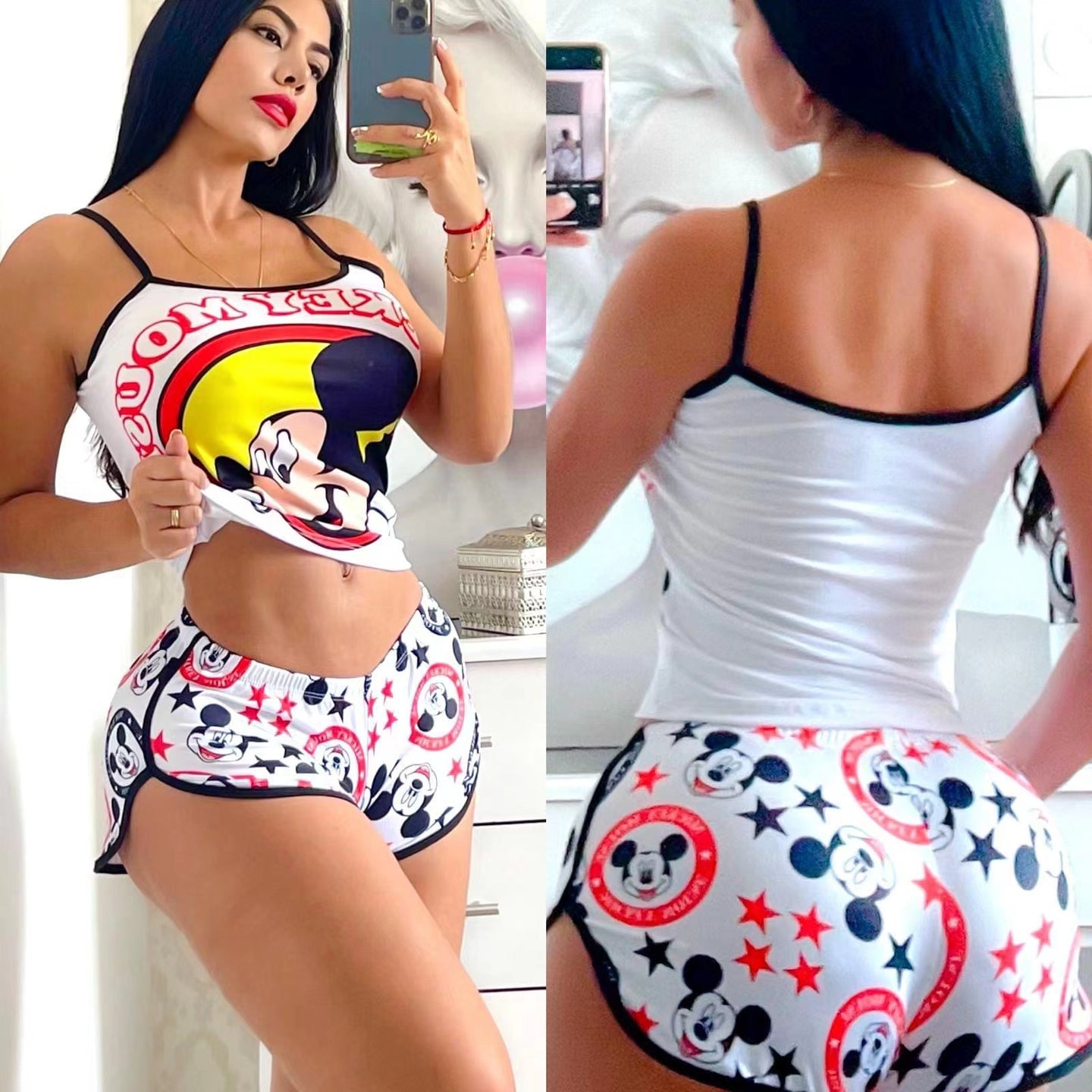 Sexy cartoon print suspenders two-piece set（AY2245）