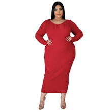 Load image into Gallery viewer, Plus Long Sleeve Ribbed Pit Dress（AY2369）
