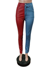 Load image into Gallery viewer, Slim fitting denim PU combination pants（AY2536）
