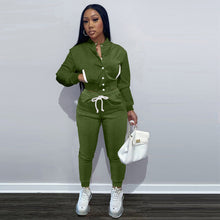 Load image into Gallery viewer, Solid color jacket plus fleece sweater suit（AY1518）
