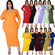 Load image into Gallery viewer, Plus Long Sleeve Ribbed Pit Dress（AY2369）
