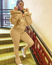 Load image into Gallery viewer, Solid color puff sleeve open back hooded suit（AY1391）
