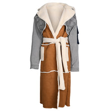 Load image into Gallery viewer, Plus cashmere denim stitching long coat（AY1490）
